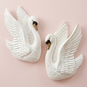 Vintage Miller Studio Hand Painted Chalkware Swans, White Pearlescent, 1990